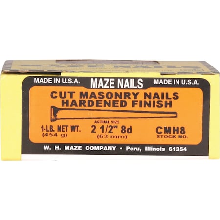 Maze Nails 8dx2-1/2'' Hardened Steel Tapered Masonry Nails, 64 Ct. 1 Lb. CMH8112