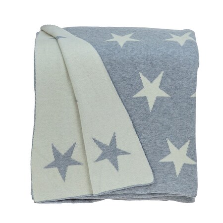 Homeroots Gray And White Stars Knitted Throw Blanket 383184