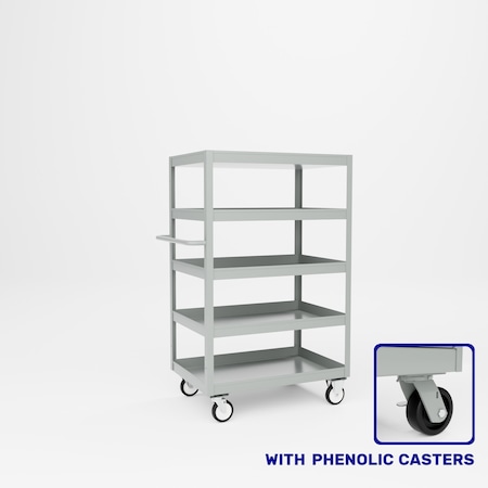 Pucel Five Shelf Heavy Duty Stock Cart, 24 in W x 58 3/4 in H x 36 in D, Gray L-2436-P