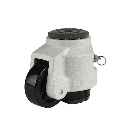 Foot Master Leveling Caster, Rachet, 75 mm Nylon Wheel, M16x2.0P Stem, Swivel, 750 kg Cap, NBR Foot Pad, Ivory GDR-100-S-NYN