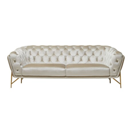 Homeroots 88" Beige Velvet Sofa With Gold Legs 488828