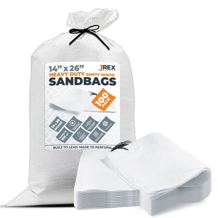 Jrex Safety Woven White HD Polypropylene Sandbags - 14 x 26 in, 100 lb Capacity, 100PK SBW-JR-HVY-1426-100PK