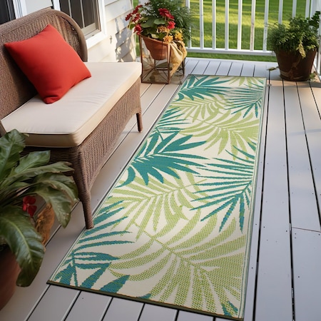 World Rug Gallery Modern Floral Reversible Plastic Runner Rug 2 ft 6 in x 8 ft Green 6053GREEN27X8
