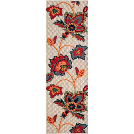 Homeroots 6' Red Beige Blue Orange And Red Floral Indoor Outdoor Runner Rug 564012