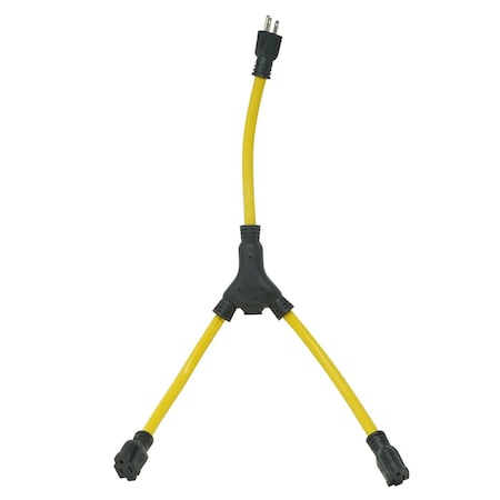 Southwire Cord Adapter, 2 ft, Yellow, 2 Outlet 90188802