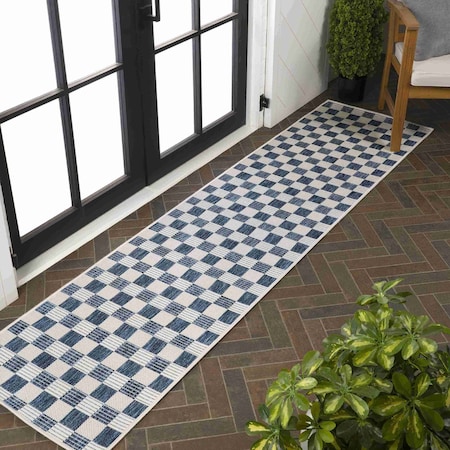 Jonathan Y Aimee Traditional Cottage Checkerboard Navy/Cream 2 ft. x 8 ft. Indoor/Outdoor Runner Rug TSN204B-28