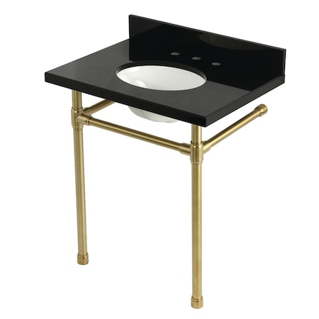 Kingston Brass 30-Inch Black Granite Console Sink with Stainless Steel Legs, 8-Inch, 3-Hole KVPK30K87ST