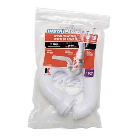 Insta-Plumb P-Trap, 1-1/2 in, Push-to-Connect, Plastic, White 400IPK