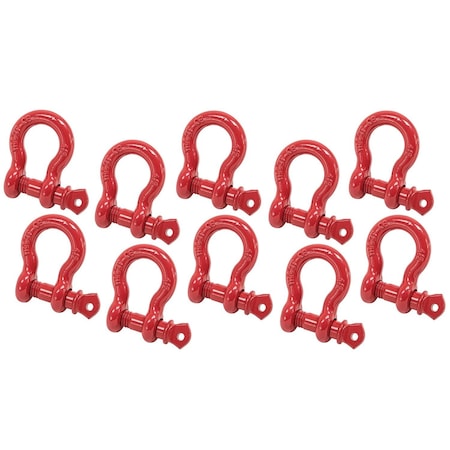 Mytee Products 1/2in 2.0 Tons Anchor Shackle Forged Carbon Steel & Alloy Screw Pin, 10PK SHACKLE-ANCHOR-SP-12x10
