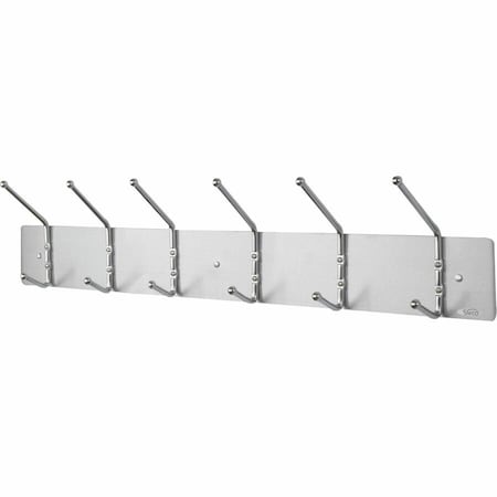 Safco Metal Wall Rack, 6 Ball-Tipped Double-Hooks, 36Wx3.75Dx7H, Satin Metal 4162