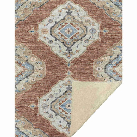 Homeroots 50" X 70" Rust Ivory And Blue Floral Microfiber Plush Throw Blanket 712383