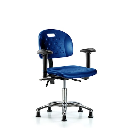 Blue Ridge Ergonomics Poly Chair Chrome, Desk, Tilt, Arms, Glides, Blue BR-HPDHCH-CR-T1-A1-RG-BLU
