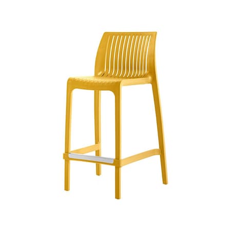 Homeroots Set of Four 26" Yellow Heavy Duty Plastic Low Back Outdoor Counter Height Bar Chairs 565358