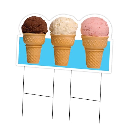 Signmission Three Ice Cream Cones Yard & Stake outdoor plastic coroplast window, C-DC-2436-Three Ice Cream Cones C-DC-2436-Three Ice Cream Cones