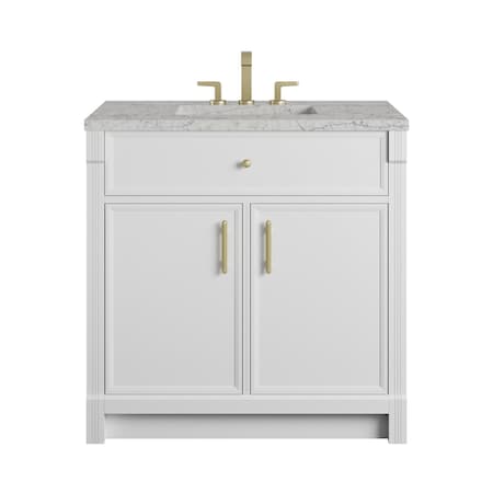James Martin Vanities Bellshire 36" Single Vanity, Bright White w/ 3 CM Eternal Jasmine Pearl Silestone Top 660-V36-BW-3EJP