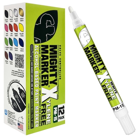 Mighty Marker PM-15 Paint Marker, Eco-Friendly, 10ml Alcohol Based Paint, White Color Family, 12-Box 01315