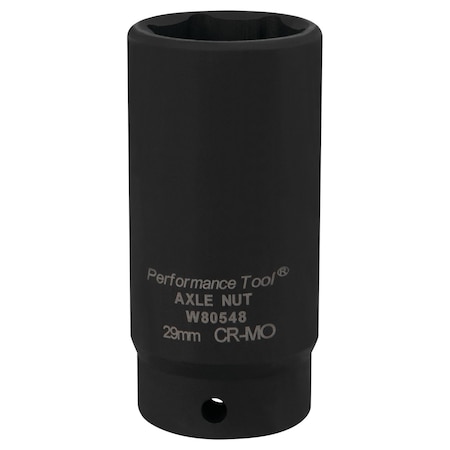 Perform Tool Socket 1/2 In Drive; 29 mm; Metric; Front Wheel Drive Axle Nut Socket; Black; Chrome Moly Steel W80548