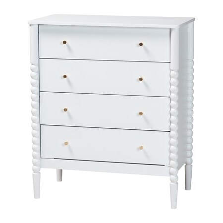 Baxton Studio Lucera Mid-Century White Bobbin Wood 4-Drawer Chest 257-14124-ZORO