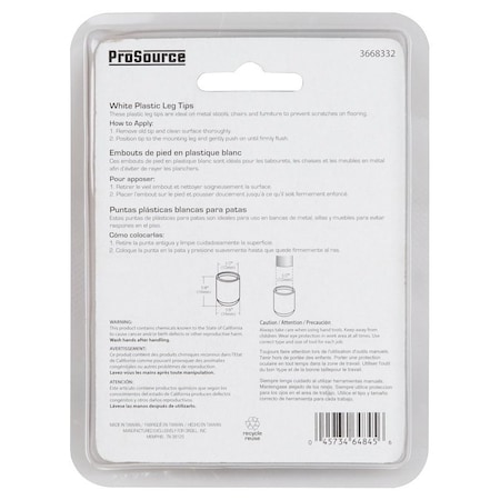 Prosource Furniture Leg Tip, Round, Plastic, White, 1/2 in Dia, 5/8 in H FE-50611-PS