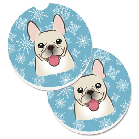 Carolines Treasures Snowflake French Bulldog Set of 2 Cup Holder Car Coaster BB1672CARC