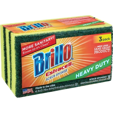 Brillo Estracell 4.5'' x 2.75'' Heavy Duty Sponge, 3-Count 21031