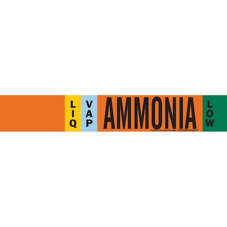 Brady LIQVAP AMMONIA LOW Pipe Marker, 2.25in H x 14in W, Fits Pipes 2.5in Dia. Thru 7.875in Dia. 145852
