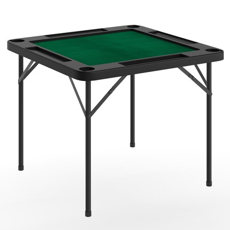 Flash Furniture Silas 34.5 in Square 4-Player Black Folding Card Game Table, Green Playing Surface and Cup Holders DAD-MJZ-88-BKGR-GG