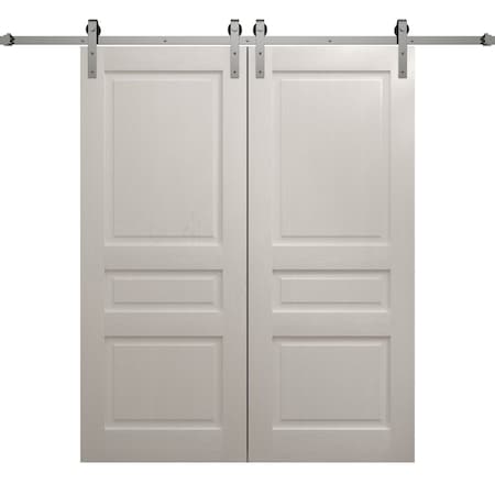 Sartodoors Modern Double Barn Door 64 x 80 inches, Ego 5012 Painted White Oak, 13FT Silver Rail Track Set, S EGO5012DB-S-PWO-64