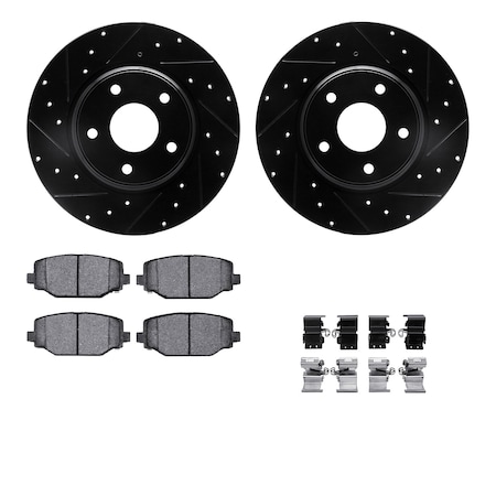 Dynamic Friction Co DFC Rotors-Drilled & Slotted-Black w/ EURO 5000 Ceramic Brake Pads Incl Hdw 8612-40004