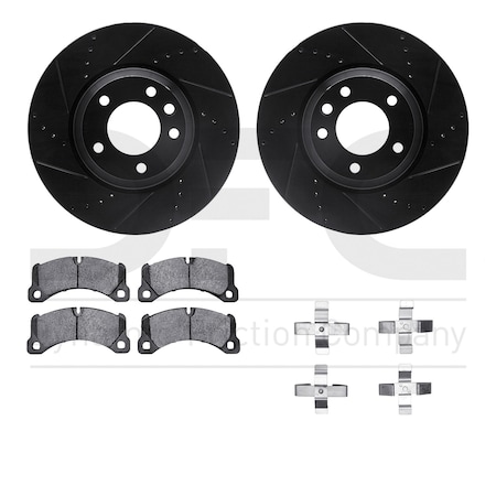 Dynamic Friction Co DFC Rotors-Drilled & Slotted-Black w/ EURO 5000 Ceramic Brake Pads Incl Hdw 8612-74051