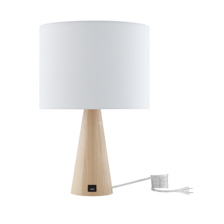 Homeroots 20" White Solid Wood Usb Table Lamp With White Drum Shade 530948