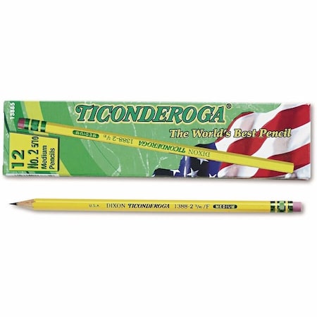 Dixon Ticonderoga Ticondroga, PENCILS, F #2.5, BLACK LEAD, YELLOW BARREL, DOZEN 13885