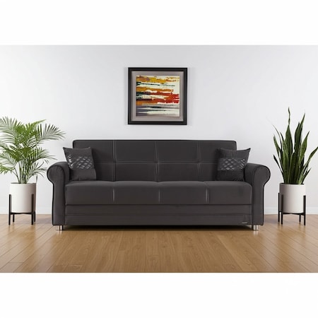 Homeroots 89" Black Microfiber Convertible Futon Sleeper Sofa And Toss Pillows With Storage 607153