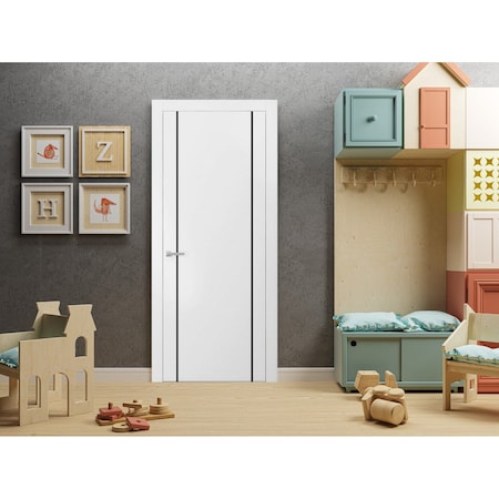 Sartodoors Modern Solid Interior Door with Handle, Planum 0017 White Silk and Aluminum Strips, Single Regural PLANUM0017ID-WS-36