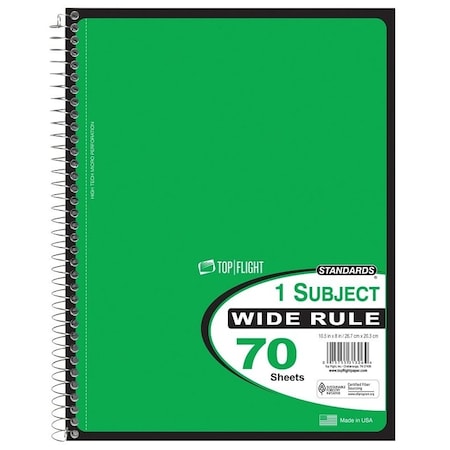 Top Flight WB70PF Series Wide Rule Notebook, Micro-Perforated Sheet, 70-Sheet, Wirebound Binding 4510816