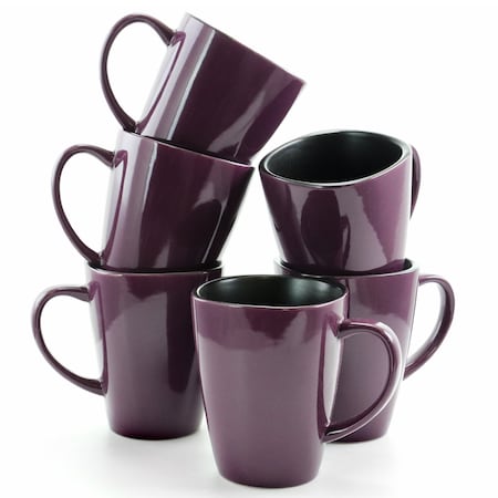 Elama Mulberry 14 oz Stoneware Mugs in Purple, 6PK EL-MULBERRY-6PC-CUPS