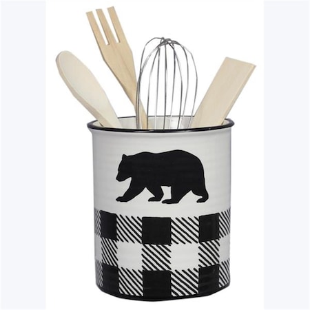 Youngs Buffalo Plaid Bear Cabin Ceramic Tool Holder with Tools 21918