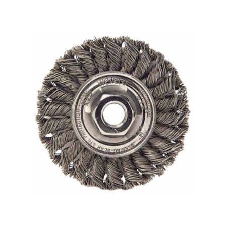 Weiler Standard Twist Knot Wheel, 4 D x 1/2 W, .014 Stainless Steel, 3/8 in-24 UNF Nut 804-13110