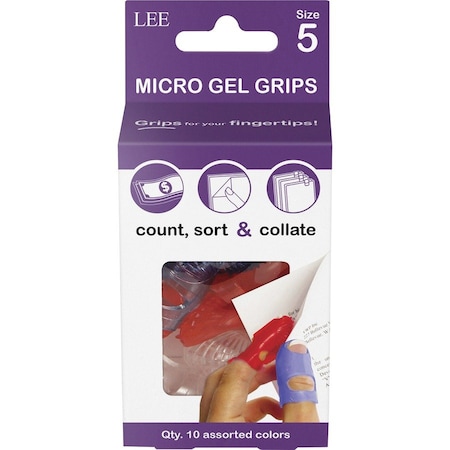 Lee Gel Fingertip Grips, Size 5, Assorted, PK10, Thermoplastic Elastomers(TPE), Blue; Clear; Green; Red 61050