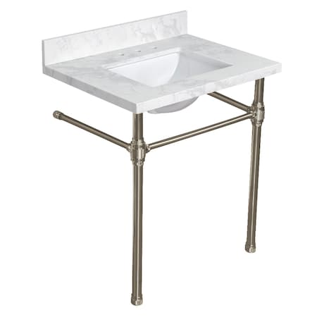 Kingston Brass 31" Quartz Console Sink with Brass Legs, 8-Inch, 3-Hole, Quartz White/Brushed Nickel KVPB3122W38CRV8