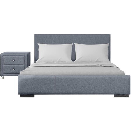 Homeroots Two Piece Gray Upholstered Solid and Manufactured Wood Bedroom Set 569358