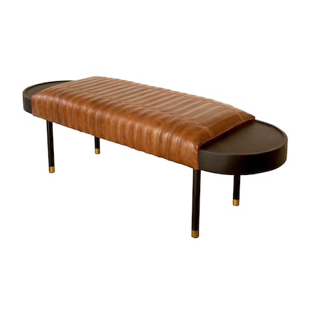 Homeroots Warm Brown Leather And Solid Wood Bench 391925
