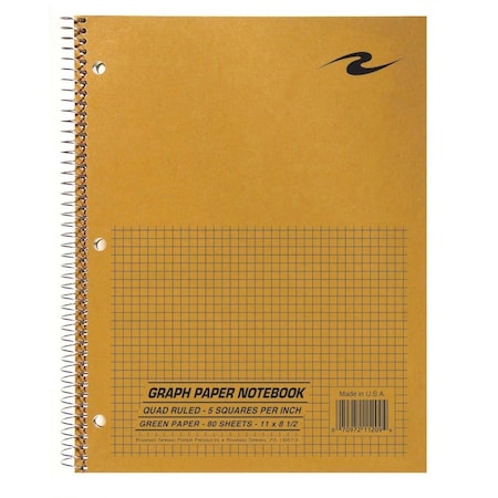 Roaring Spring 5x5 Graph Ruled Spiral Lab Notebook, Brown Kraft Cover, 85 x 11 80 Sheets, Green Paper, Brown ROA11209