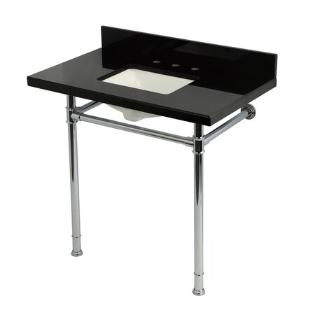 Kingston Brass 36-Inch Black Granite Console Sink with Stainless Steel Legs, 8-Inch, 3-Hole KVPK36227K381