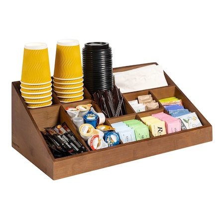 Happimess Bambury 18"W x 9.5"D x 6.5"H Minimalist Handcrafted Bamboo Cup and Condiment Station, Brown CCS1000B