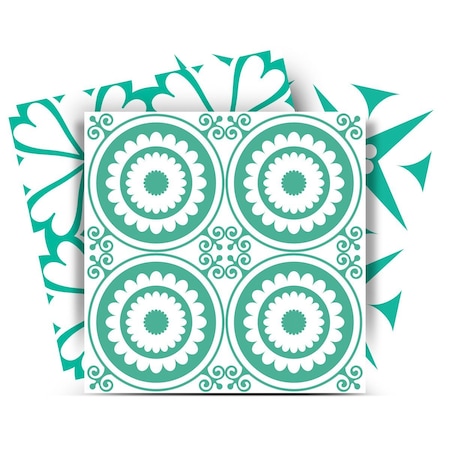 Homeroots 6" x 6" Light Green And White Geo Peel and Stick Removable Tiles 400417