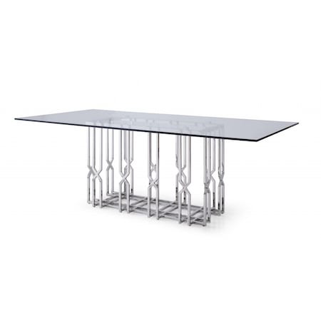 Homeroots 87" Clear And Silver Glass And Stainless Steel Pedestal Base Dining Table 487877