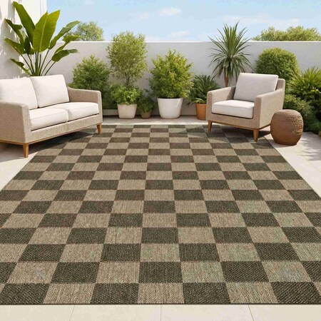 Jonathan Y Mason Smart Jute Geometric Boho Checker Weave Natural/Brown 8 ft. x 10 ft. Indoor/Outdoor Area Rug FXV200B-8