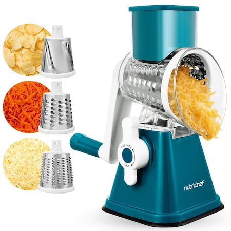 Nutrichef 3 in 1 Cheese Grater & Shredder, Green NCCHS3DRGN