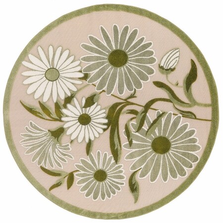 Homeroots 5' Ivory Green And Dark Green Round Floral Indoor Outdoor Area Rug 548140